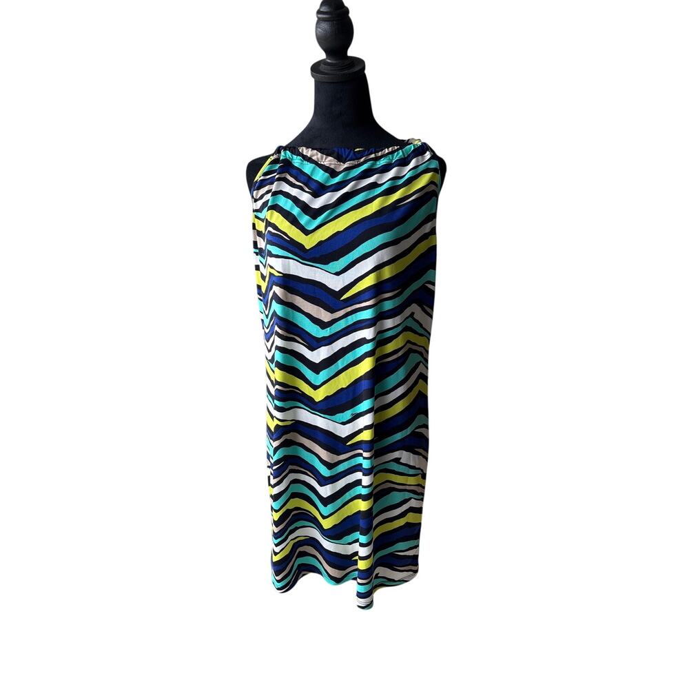 Trina Turk Abstract Stripe Shift Dress Black Blue Yellow Teal Size M Missoni
